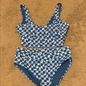 Old Navy Blue and White Geometric Bikini